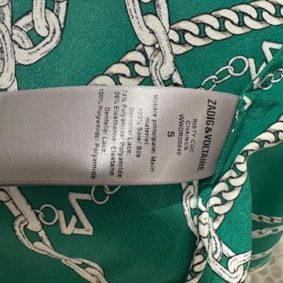 Zadig & Voltaire Risty Green chain 100% Silk Racerback Midi Slip Dress, size Sm - Picture 10 of 11